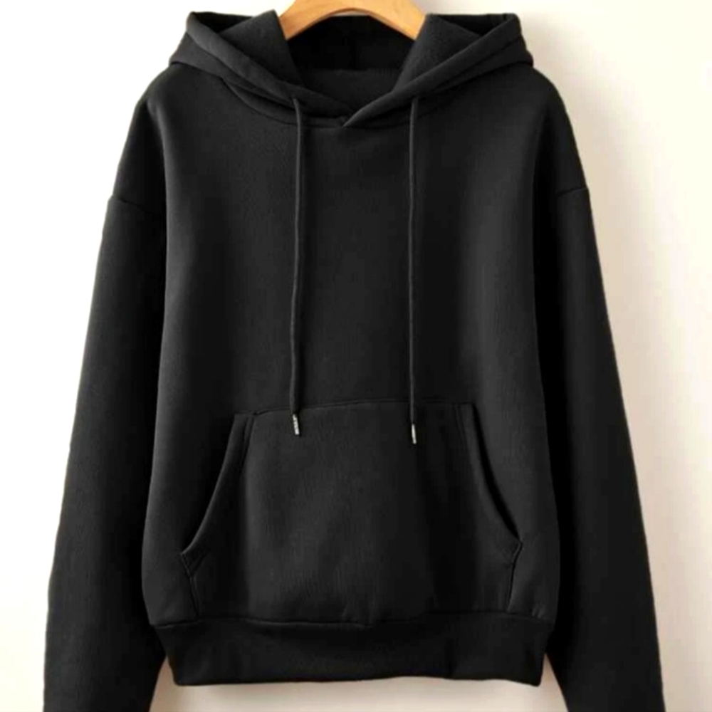 Solid drawstring pocket hoodie